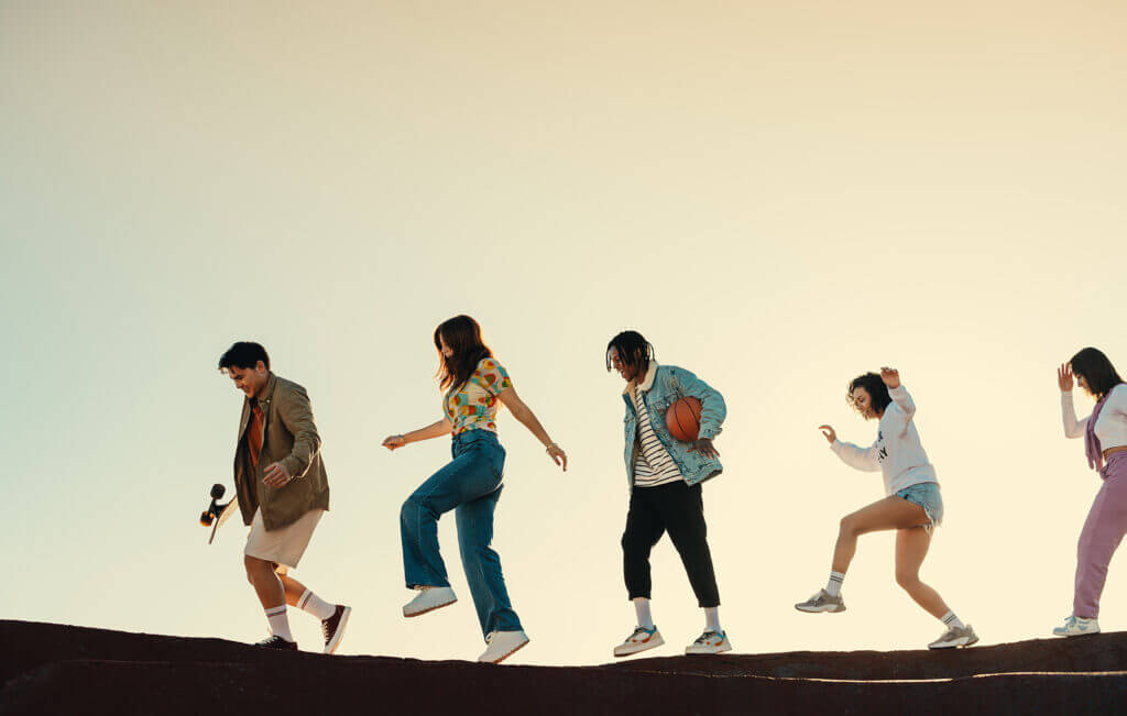 Children walking, playing, and smiling